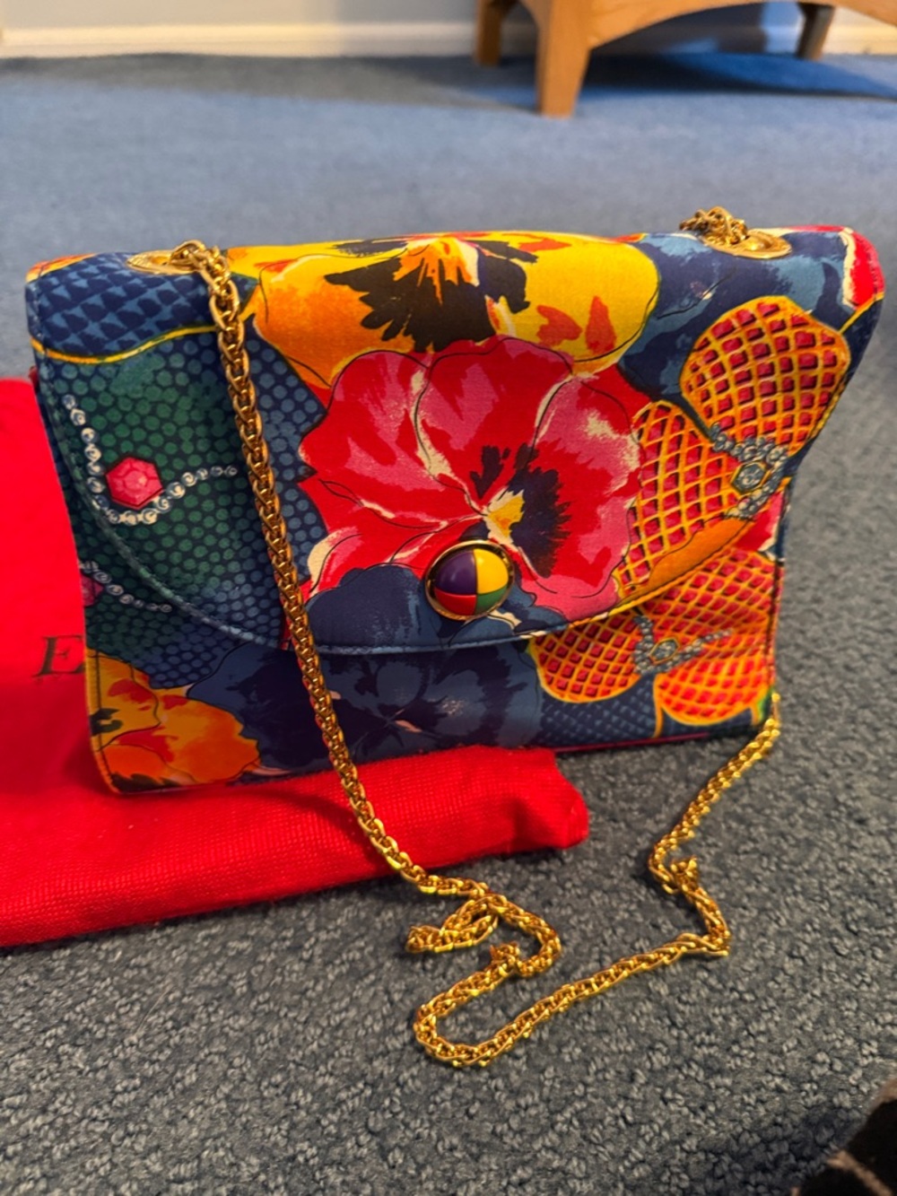 Escada Multicolor Floral Chain Crossbody Bag